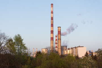 Fototapeta na wymiar heat and power plant trees chimneys 04