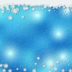 Christmas and New Year blue blurred vector background with stars and snowflakes