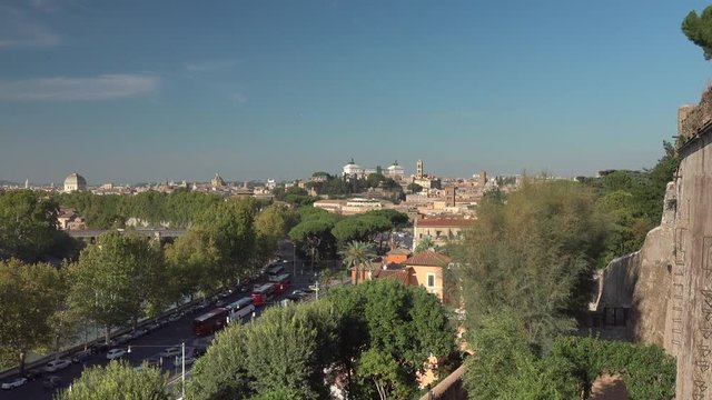 Amazing view of the city of Rome seen from the Orange Garden (Giardino degli Aranci). Altare della Patria in the background. Rome,Italy.