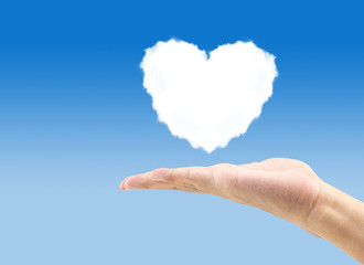 Hand holding heart cloud