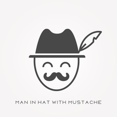 Silhouette icon man in hat with mustache