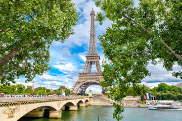 Fototapeta na wymiar The Eiffel Tower and the river Seine in Paris on a summer day