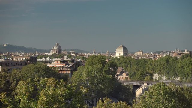 Amazing view of the city of Rome seen from the Orange Garden (Giardino degli Aranci).  Rome, Italy.