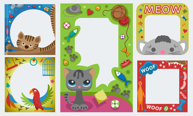 Cute happy birthday pets photo frame birthday design baby celebration vector illustration.