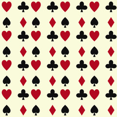Poker cards casino gambling seamless pattern background playing royal king queen jack gamble symbols vector illustration.