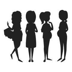 Pregnancy motherhood people expectation black silhouette pregnant woman character life with big belly vector illustration