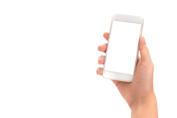 hand holding phone isolate on white background,use clipping path.