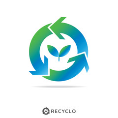 circle recycle with growth leaf logo concept. logo template