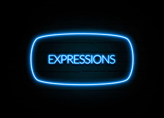 Expressions  - colorful Neon Sign on brickwall