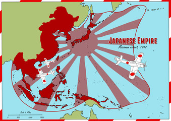 Hand drawn map of Japanese Empire in 1942