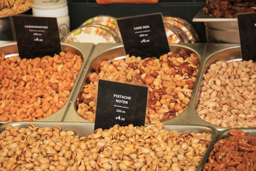 Fresh nuts on a market stall