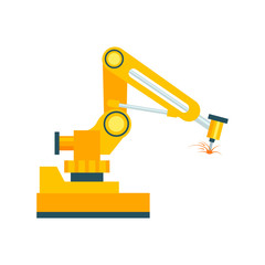 Modern robotic welding machine element. Industrial engineering systems, mechanical conveyor object, manufacturing process, factory equipment vector illustration.