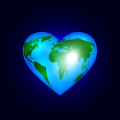 Heart of the world, vector colorful icon on dark background