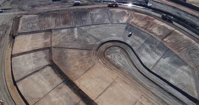 Overhead Ultra High Definition 4k Aerial of Tractors At Construction Site.