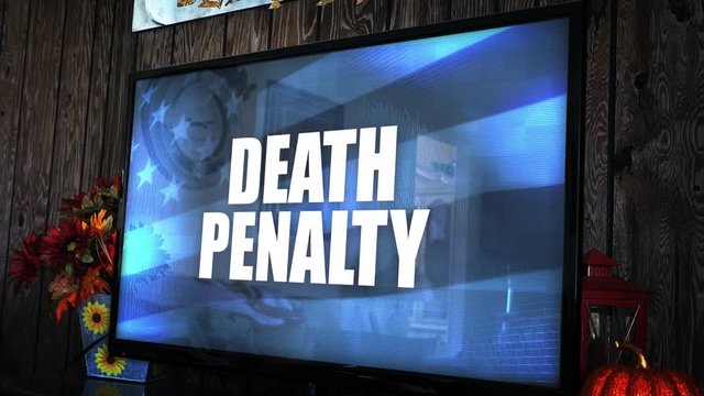 TV with ominious controversial news headline - Death Penalty