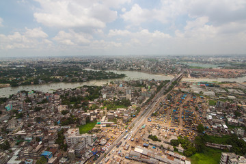 Fototapeta na wymiar The helicopter shot from Dhaka, Bangladesh