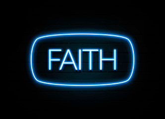 Fototapeta na wymiar Faith - colorful Neon Sign on brickwall