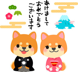 柴犬のお正月イラスト