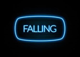 Falling  - colorful Neon Sign on brickwall