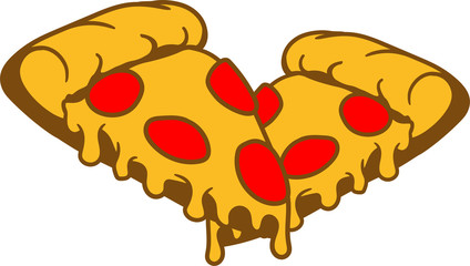 2 pizzen stücke käse tropfen stück salami pizza lecker essen hunger comic cartoon