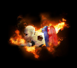 2018 soccer football 3d rendering symbol with fire and flames