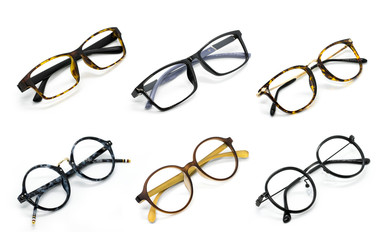 Group of modern fashionable spectacles. Perfect reflection, Glasses