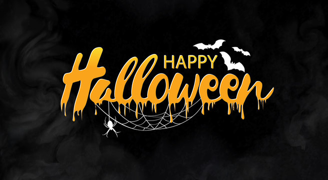 Happy Halloween vector lettering. Holiday calligraphy with spider and web for banner, poster, greeting card, party invitation. Isolated illustration.
