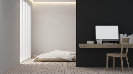 Bedroom and  living space minimal interior space in hotel decoration - 3D Rendering