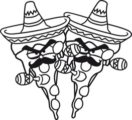 2 paar team freunde brüder mexikaner scharf südamerika mustache schnurrbart rasseln musik sombrero hut gesicht pizza salami gruselig comic cartoon