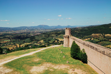Fototapeta na wymiar View of Rocca Maggiore in historic town Assisi, Umbria, Italy