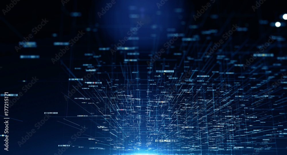 Poster Transfer and storage of binary code sets/Data transmission channel. Motion of digital data flow. Transferring of binary code
