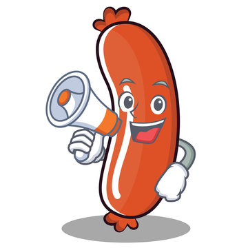 With Megaphone Sausage Character Cartoon Style