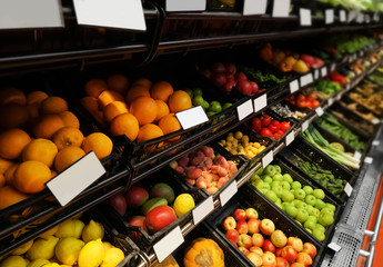 Variety of fresh fruits in supermarket