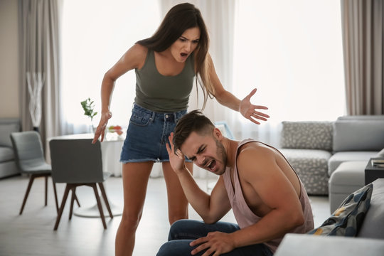 Quarrel between woman and man at home