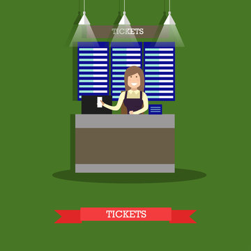 Airport ticket counter vector illustration in flat style