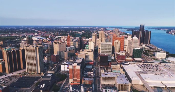 Detroit aerial sunset 