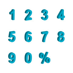 number 3D set blue color vector