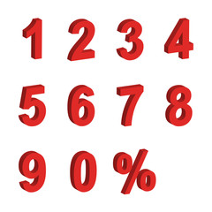 red numbers 3D set vector 