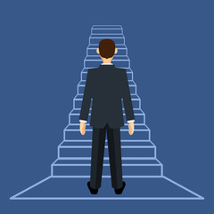 Businessman standing on ladder or stair