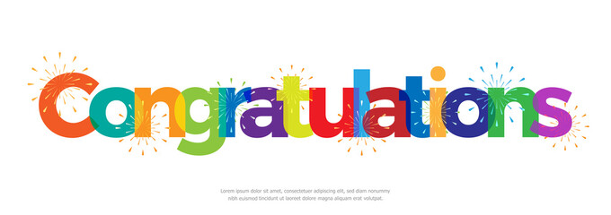 congratulations colorful with fireworks on white background - obrazy, fototapety, plakaty