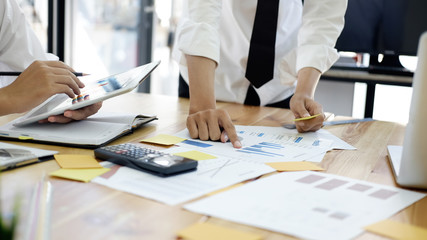 Team working with new startup project. Group of young people employee workers with computer at boardroom. Startup New Business Launch Growth Success Concept.