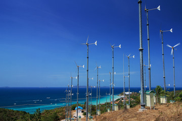 Wind turbine electricity farm on the mountain