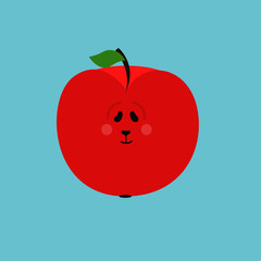 Concept of an friendly apple with a panda bear smiling face. Vector illustration. Modern flat design.