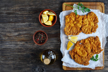 hot schnitzel prepared from veal slices