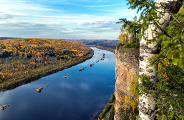 View of the Vishera river from the Vetlan cliff. Perm Krai. Russia.