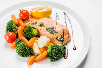 salmon steak with vegetables