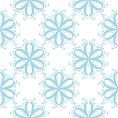 Fototapeta na wymiar Blue flowers on white background. Ornamental seamless pattern