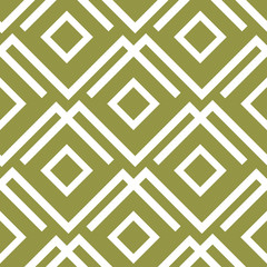 Olive green and white geometric ornament. Seamless pattern