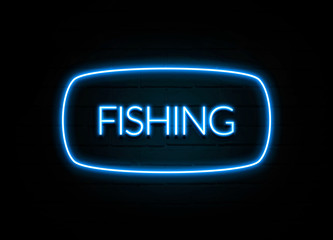 Fishing  - colorful Neon Sign on brickwall