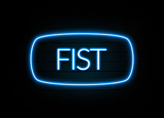 Fist  - colorful Neon Sign on brickwall